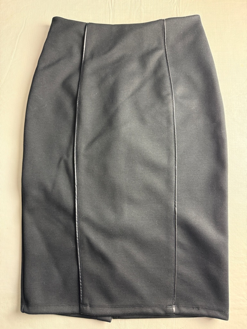 Black Swan Black Ponte Pencil Skirt Faux Leather Seam Detail Size S/26 NWOT